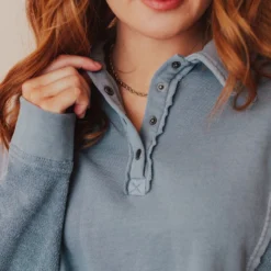 Vendor-unknown Dolly Button Up Sweatshirt Blue Tops