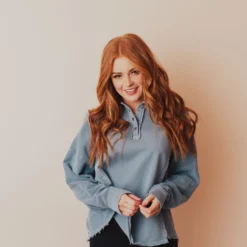 Vendor-unknown Dolly Button Up Sweatshirt Blue Tops