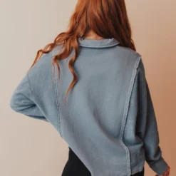 Vendor-unknown Dolly Button Up Sweatshirt Blue Tops