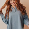 Vendor-unknown Dolly Button Up Sweatshirt Blue Tops