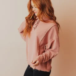 Vendor-unknown Dolly Button Up Sweatshirt Dusty Pink Tops