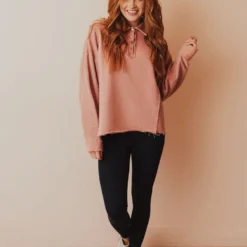 Vendor-unknown Dolly Button Up Sweatshirt Dusty Pink Tops