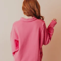 Vendor-unknown Tops Dolly Button Up Sweatshirt Pink