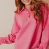 Vendor-unknown Tops Dolly Button Up Sweatshirt Pink
