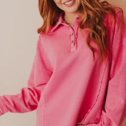 Vendor-unknown Tops Dolly Button Up Sweatshirt Pink