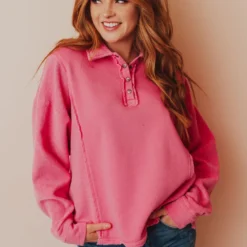 Vendor-unknown Tops Dolly Button Up Sweatshirt Pink