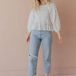 Vendor-unknown Ellen Floral Patterned Smocked Blouse Ivory Tops