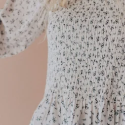 Vendor-unknown Ellen Floral Patterned Smocked Blouse Ivory Tops