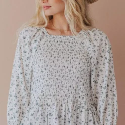 Vendor-unknown Ellen Floral Patterned Smocked Blouse Ivory Tops