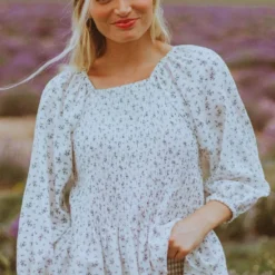 Vendor-unknown Ellen Floral Patterned Smocked Blouse Ivory Tops