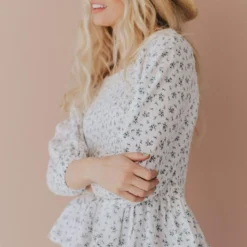 Vendor-unknown Ellen Floral Patterned Smocked Blouse Ivory Tops