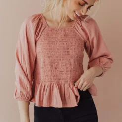 Vendor-unknown Tops Ellen Smocked Blouse Dusty Peach