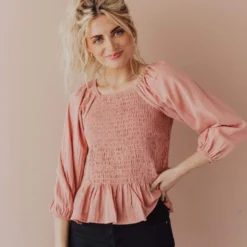 Vendor-unknown Tops Ellen Smocked Blouse Dusty Peach