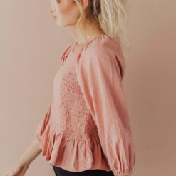 Vendor-unknown Tops Ellen Smocked Blouse Dusty Peach