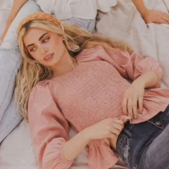 Vendor-unknown Tops Ellen Smocked Blouse Dusty Peach