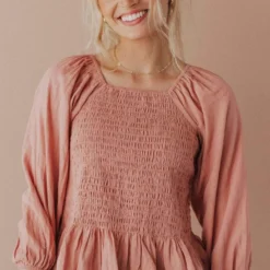 Vendor-unknown Tops Ellen Smocked Blouse Dusty Peach