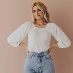 Vendor-unknown Tops Ellen Smocked Blouse Ivory