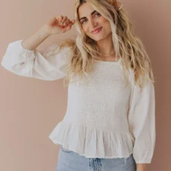 Vendor-unknown Tops Ellen Smocked Blouse Ivory