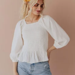 Vendor-unknown Tops Ellen Smocked Blouse Ivory