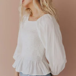 Vendor-unknown Tops Ellen Smocked Blouse Ivory