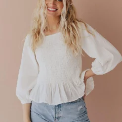 Vendor-unknown Tops Ellen Smocked Blouse Ivory