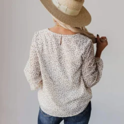Vendor-unknown Evalyn Flocked Leopard Puff Sleeve Top Ivory Tops