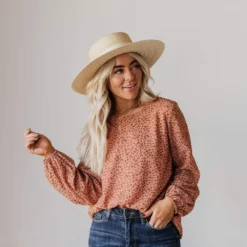 Vendor-unknown Evalyn Flocked Leopard Puff Sleeve Top Peach Tops