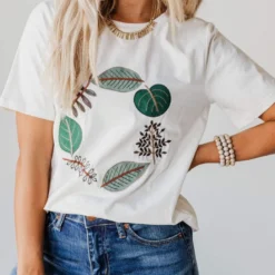 Vendor-unknown Tops EXCLUSIVE! Julia Embroidered Leaf Circle Tee