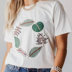 Vendor-unknown Tops EXCLUSIVE! Julia Embroidered Leaf Circle Tee