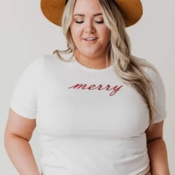 Vendor-unknown Plus Size EXCLUSIVE! Merry Embroidered Tee Tops