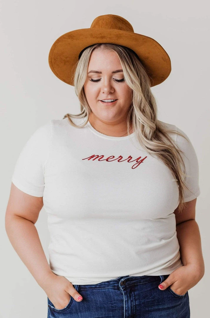Vendor-unknown Plus Size EXCLUSIVE! Merry Embroidered Tee Tops 3 Vendor-unknown Plus Size EXCLUSIVE! Merry Embroidered Tee Tops