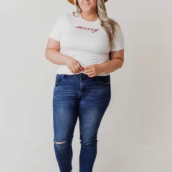 Vendor-unknown Plus Size EXCLUSIVE! Merry Embroidered Tee Tops