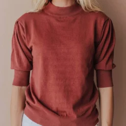 Vendor-unknown Fran Knit Top With Puff Sleeve Marsala Tops