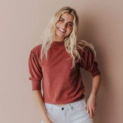 Vendor-unknown Fran Knit Top With Puff Sleeve Marsala Tops