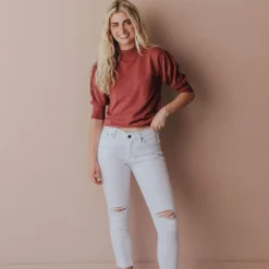 Vendor-unknown Fran Knit Top With Puff Sleeve Marsala Tops