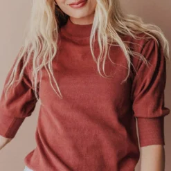 Vendor-unknown Fran Knit Top With Puff Sleeve Marsala Tops