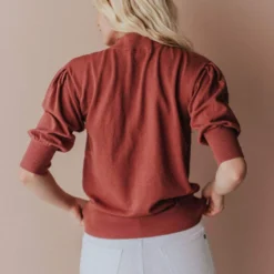 Vendor-unknown Fran Knit Top With Puff Sleeve Marsala Tops