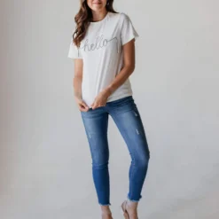 Hello Graphic Tee Tops