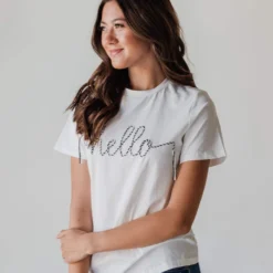 Hello Graphic Tee Tops