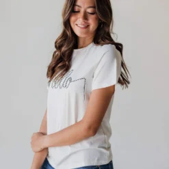 Hello Graphic Tee Tops