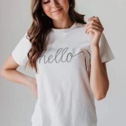 Hello Graphic Tee Tops