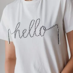 Hello Graphic Tee Tops