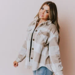 Lucy Avenue Abigail Plaid Jacket Khaki