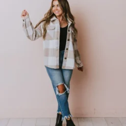 Lucy Avenue Abigail Plaid Jacket Khaki