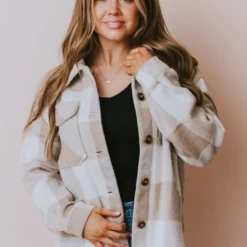 Lucy Avenue Abigail Plaid Jacket Khaki