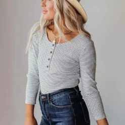 Vendor-unknown Jake Button Down Stripe Bodysuit Tops