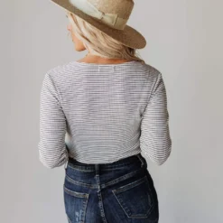 Vendor-unknown Jake Button Down Stripe Bodysuit Tops