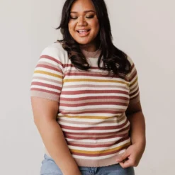Vendor-unknown Tops Plus Size Janna Striped Sweater Top