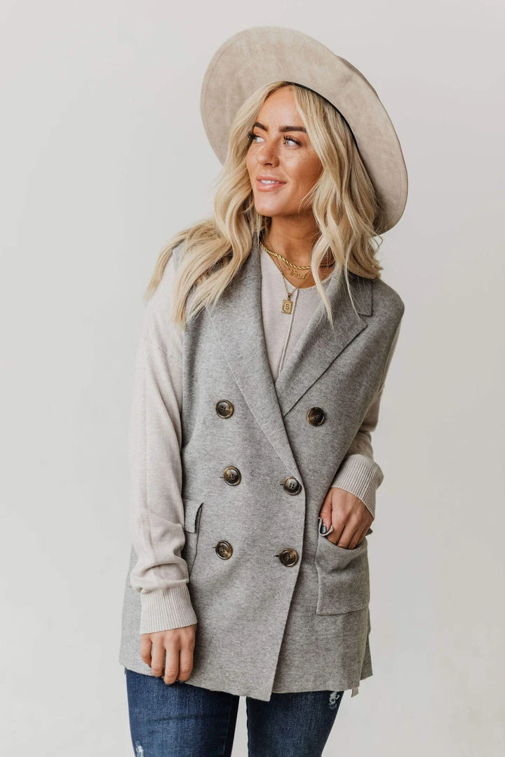 Vendor-unknown Kait Sleeveless Sweater Vest Heather Grey 3 Vendor-unknown Kait Sleeveless Sweater Vest Heather Grey