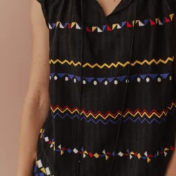 Vendor-unknown Kamila Embroidered Blouse Black Tops